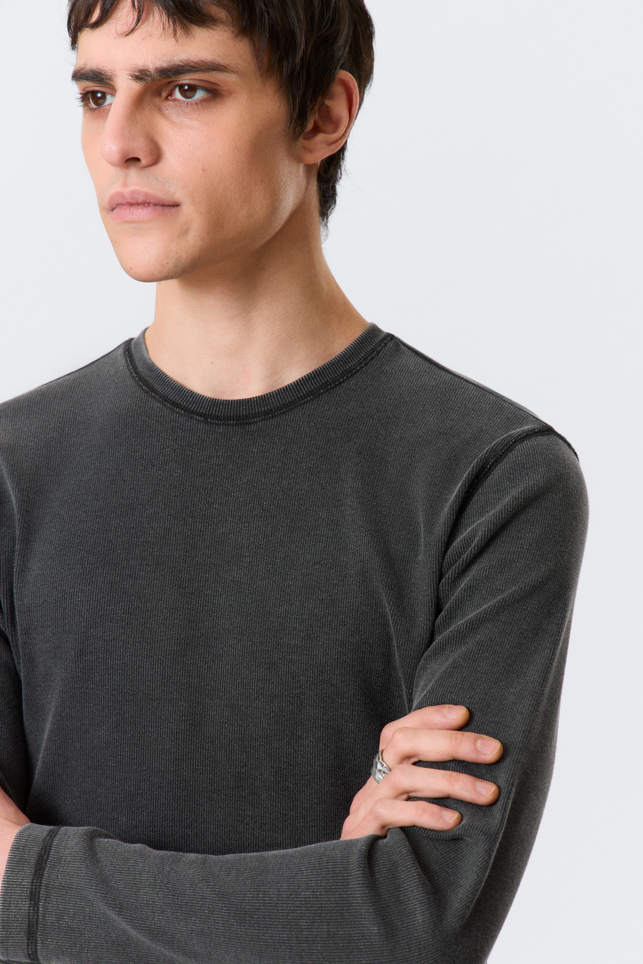Washed Black - Ribbed Long-Sleeved T-shirt - 2