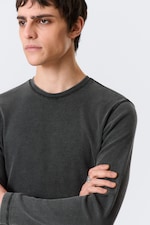 Noir délavé - T-shirt côtelé à manches longues - 1