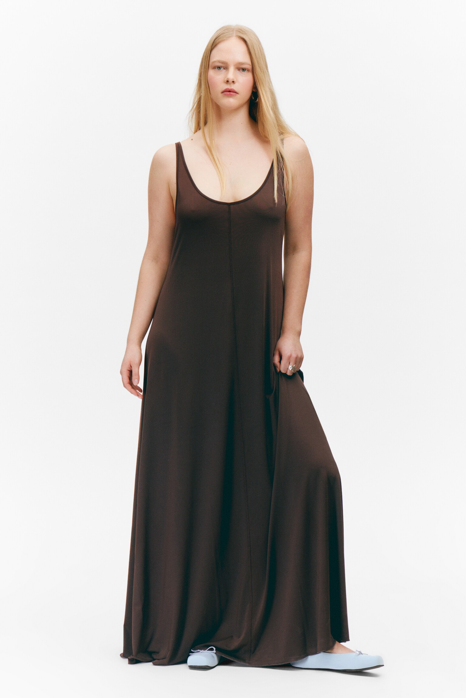 Sleeveless Tank Maxi Dress - Dark Brown/Red - 5