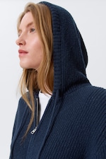 Dark Navy Blue - Knitted Slim Fit Zip Hoodie - 1