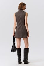 Dark Grey - Slim Curvy Zip Mini Dress - 3