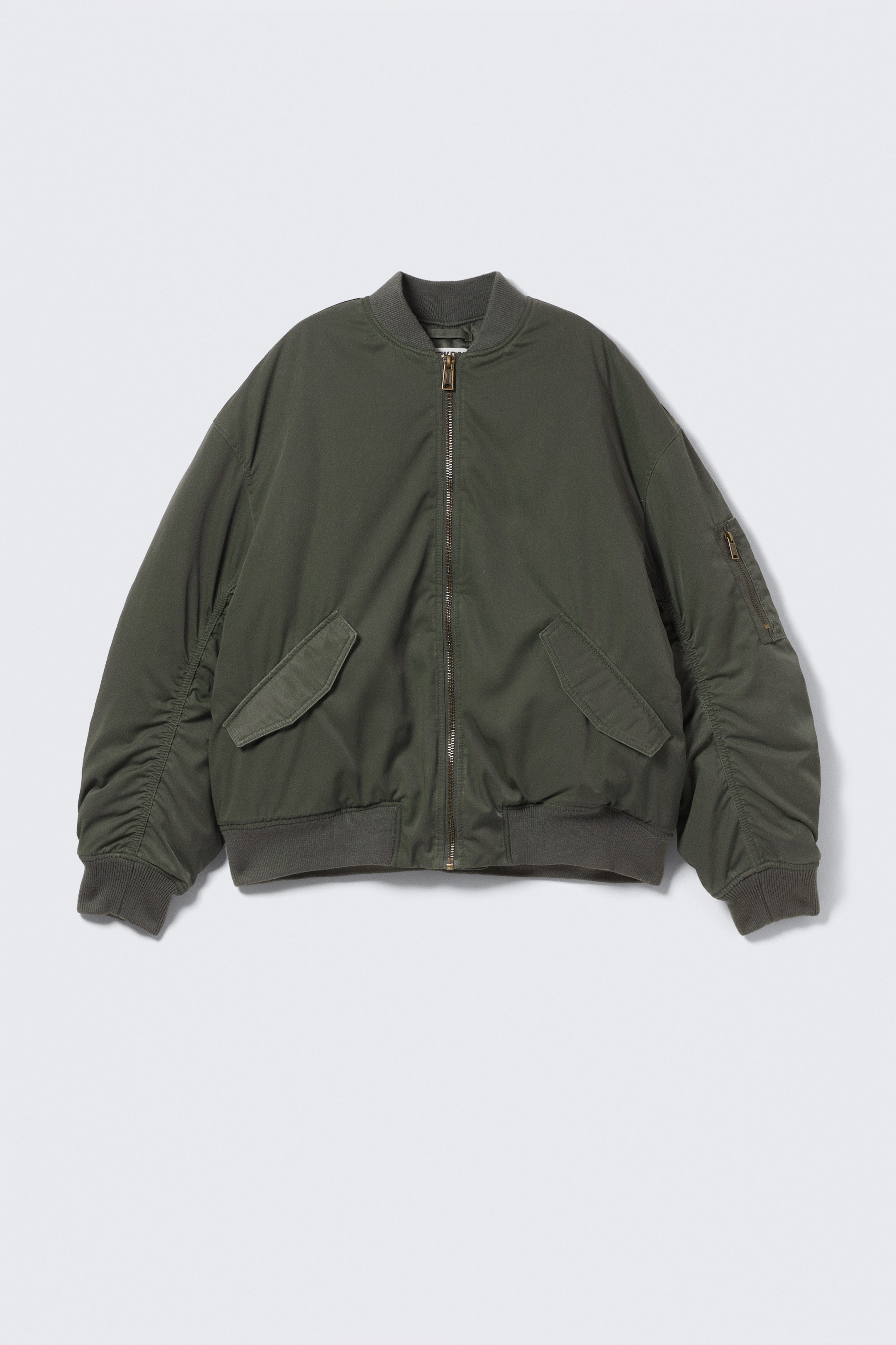 Dark Khaki Green - Oversized Twill Bomber Jacket - 4