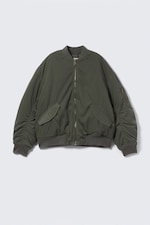 Dark Khaki Green - Oversized Twill Bomber Jacket - 4