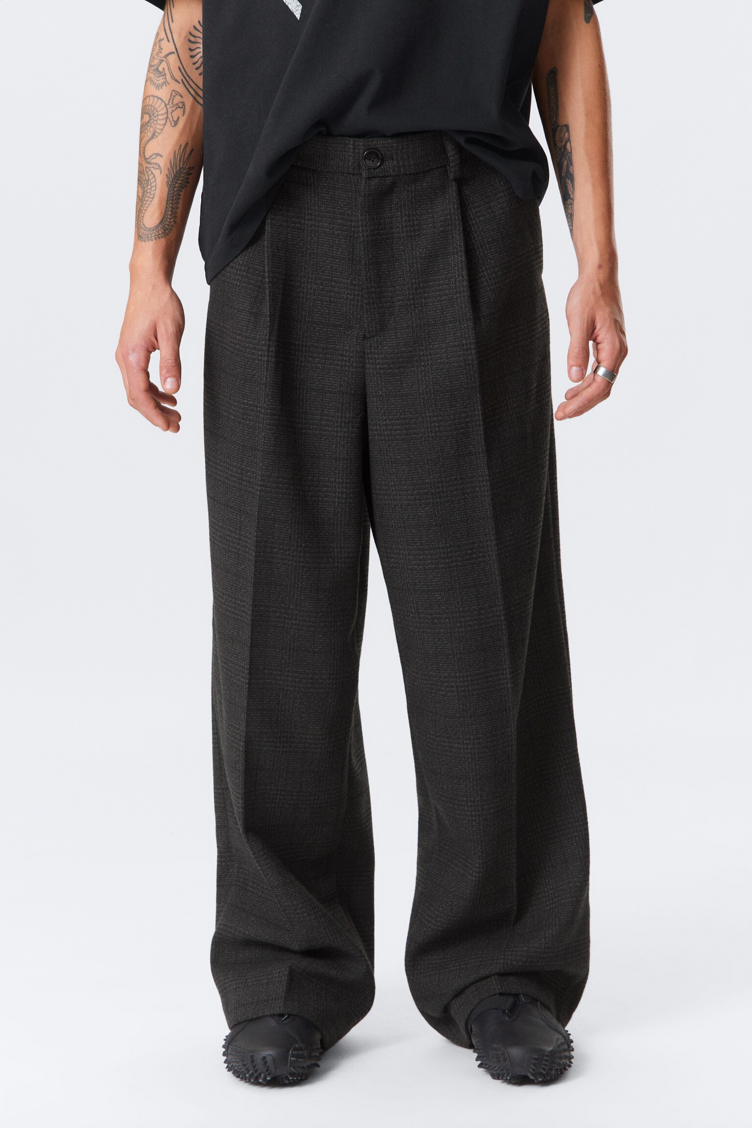 Uno Loose Heavyweight Suit Trousers - Checked Black - 4