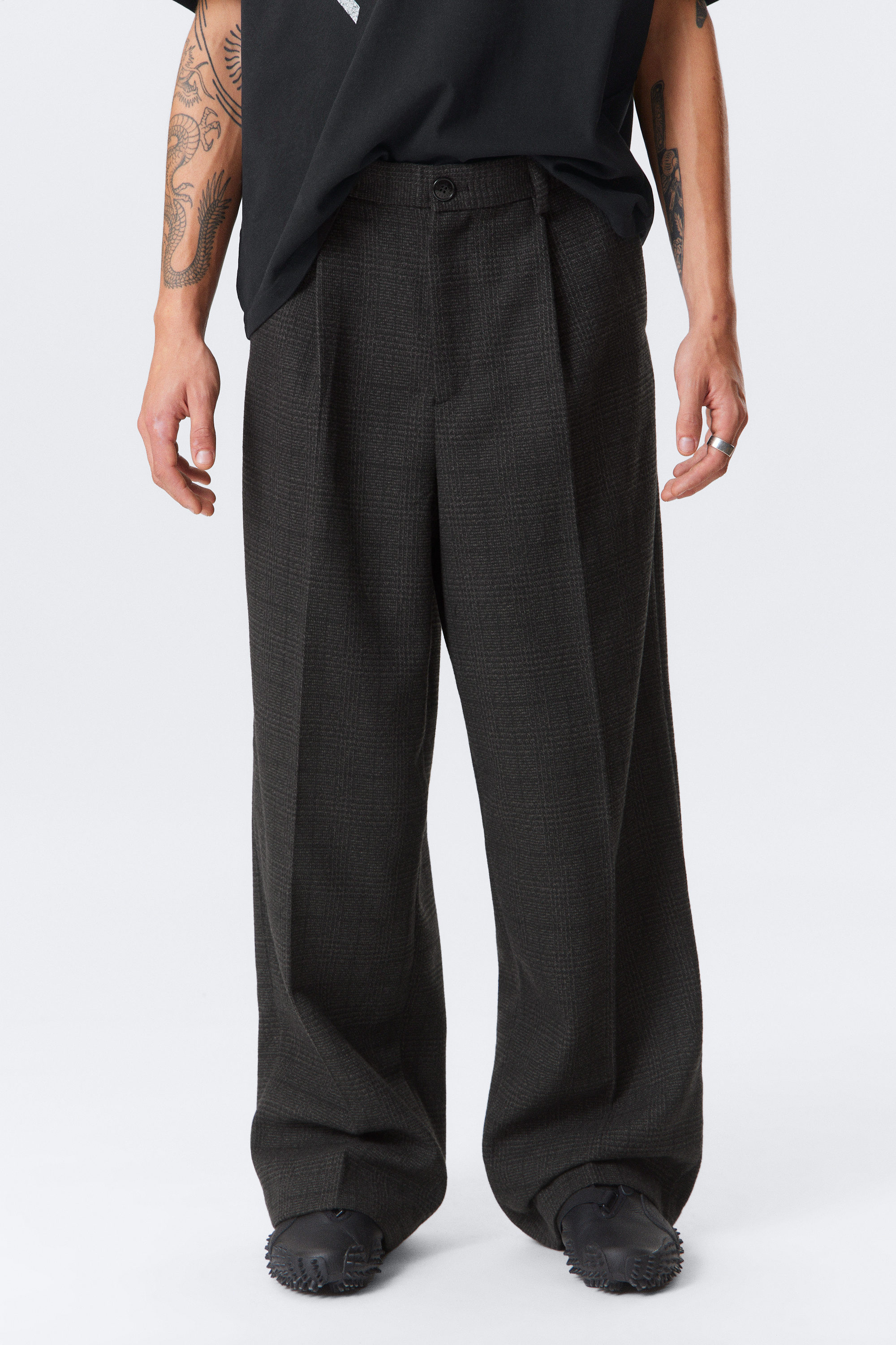 Schwarz kariert - Uno Loose Heavyweight Suit Trousers - 2