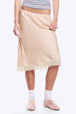 Rose poudré - Jupe midi satin et dentelle - 2