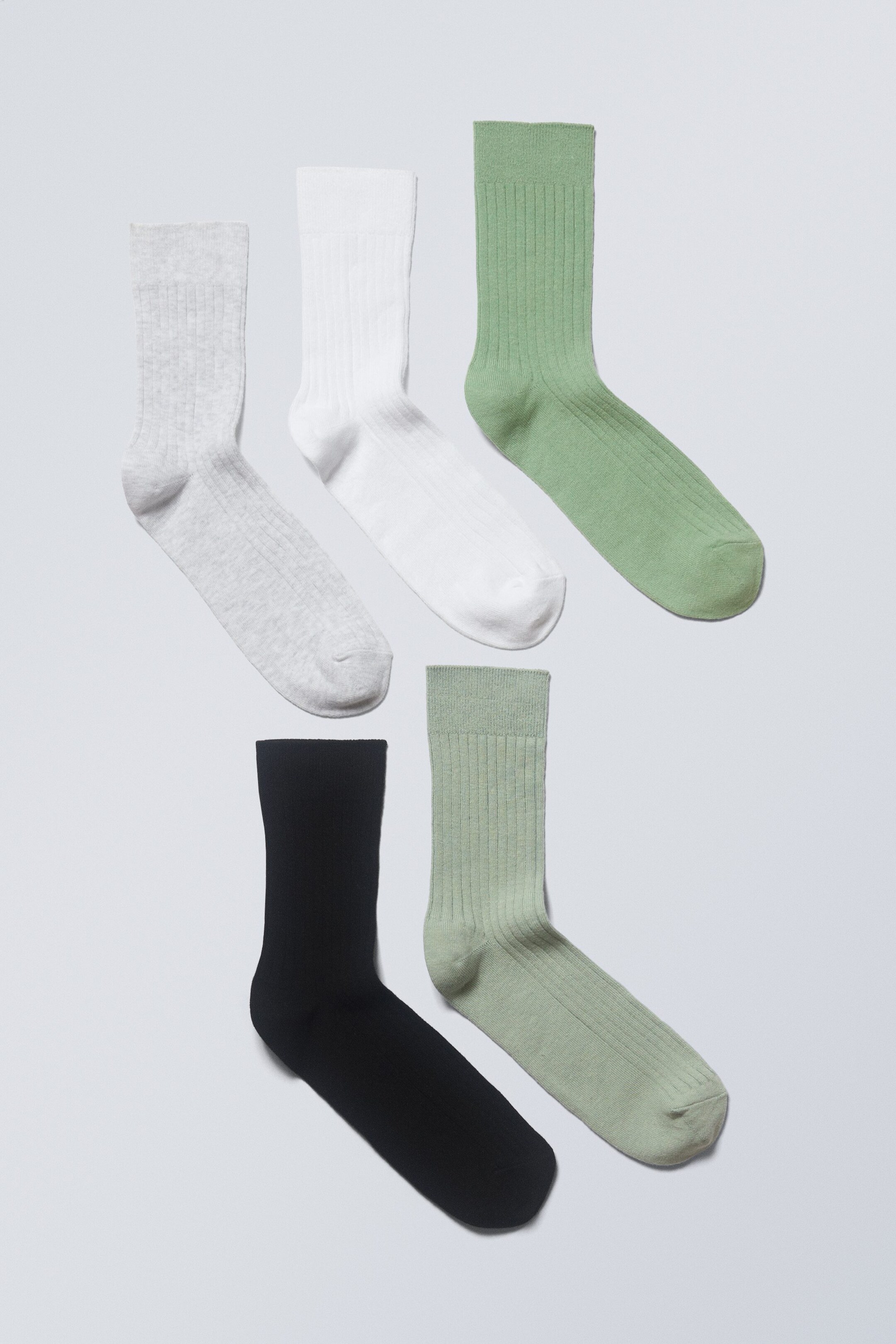 Basic-Grüntöne - 5er-Pack Rippensocken - 0