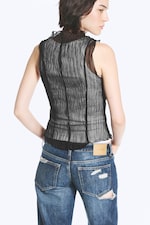 Black - Sheer Crinkled Sleeveless Top - 2