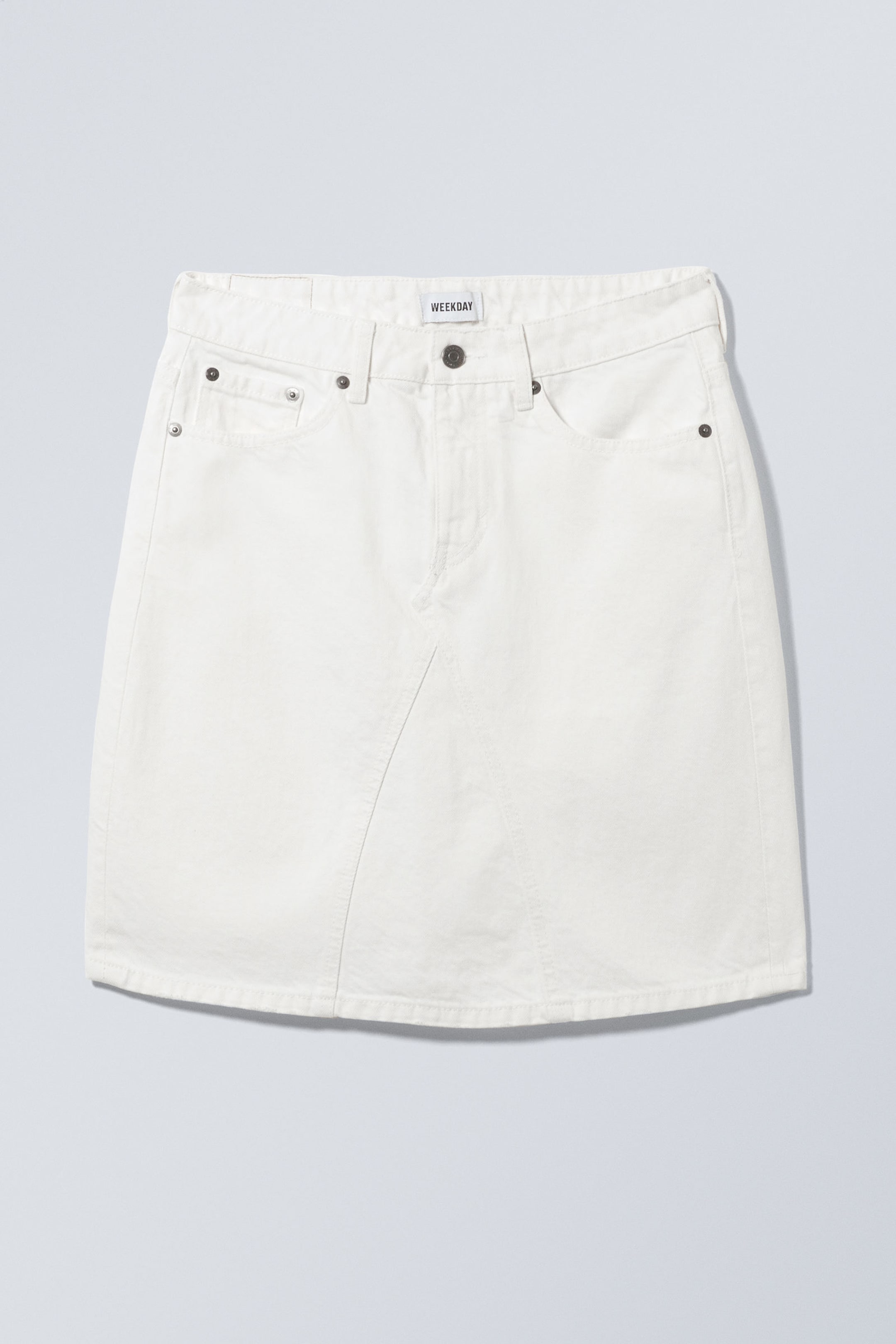 Dusty White - Knee Length Denim Skirt - 1