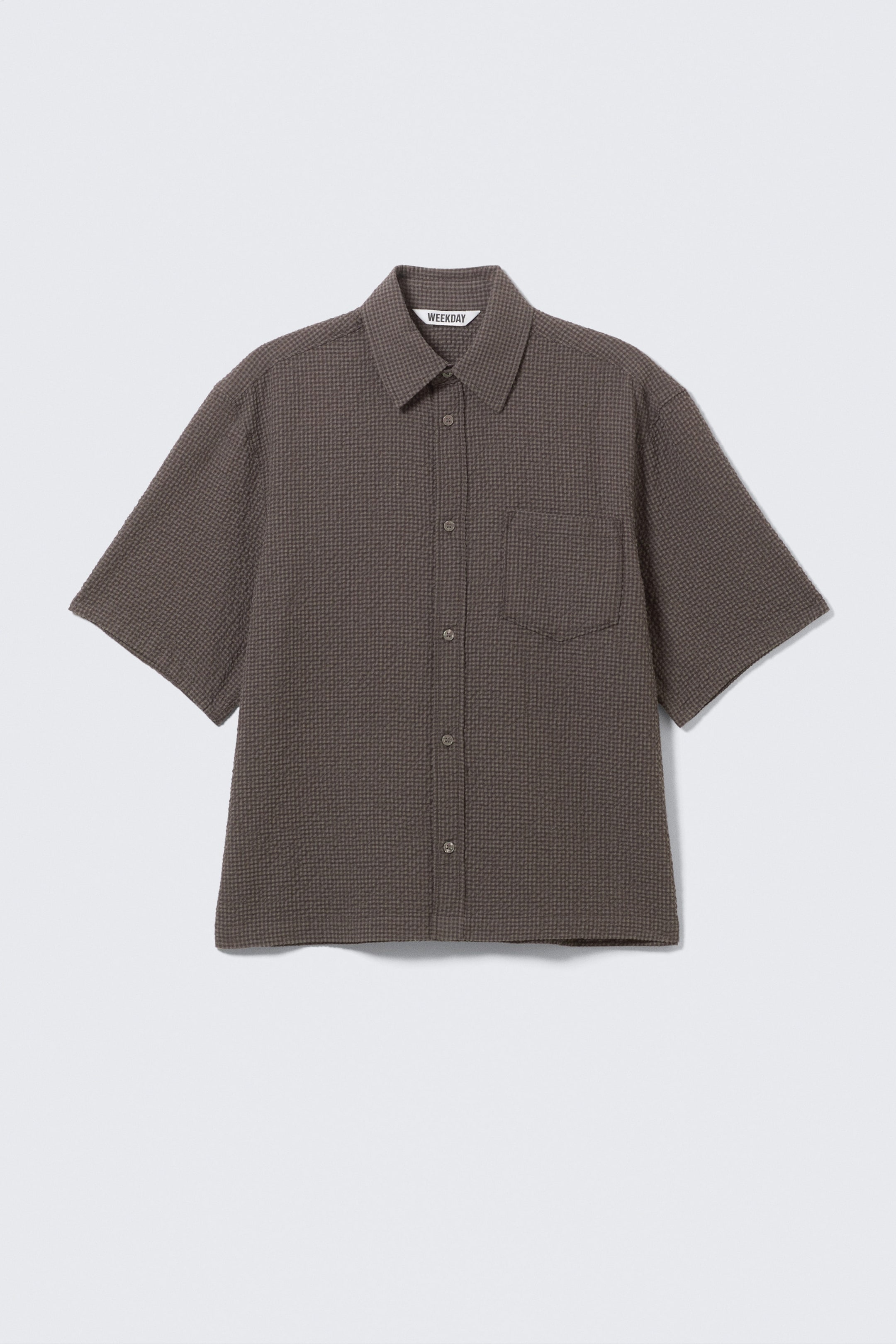 Checked Brown - Relaxed Fit Short-Sleeved Cotton Shirt - 4