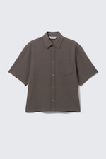 Checked Brown - Relaxed Fit Short-Sleeved Cotton Shirt - 4