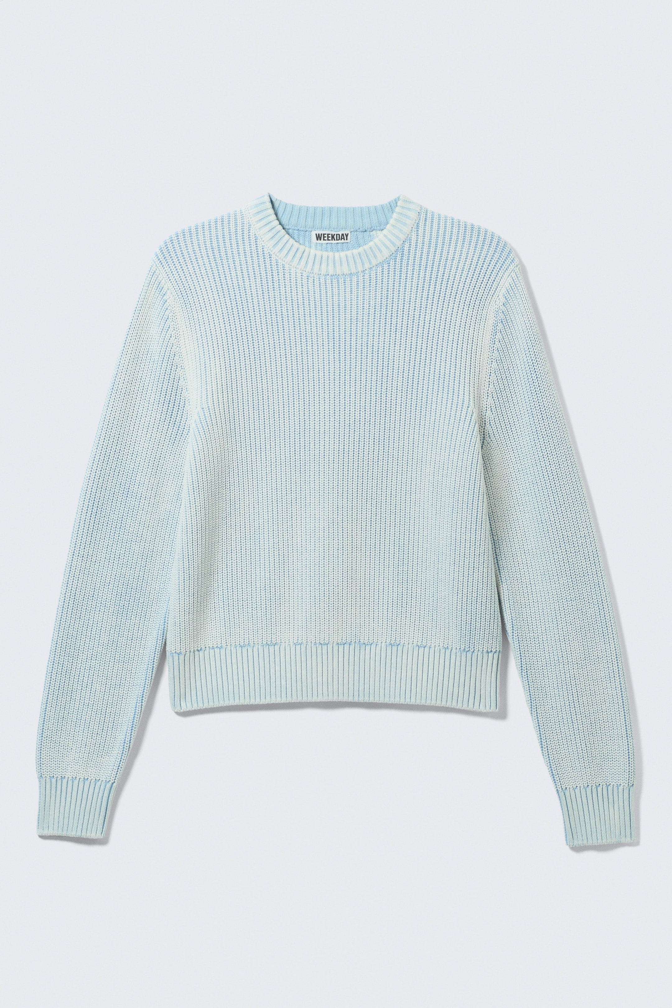 Washed Light Blue - Shrunken Knitted Cotton Sweater - 3