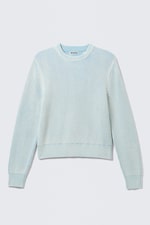 Washed Light Blue - Shrunken Knitted Cotton Sweater - 3