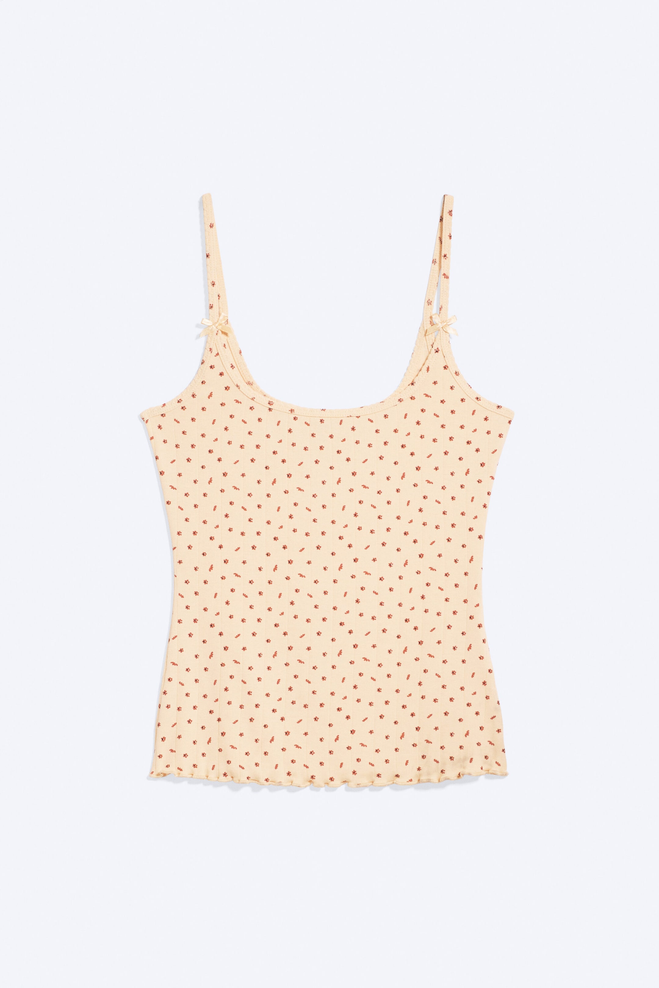 Light Yellow - Floral - Slim Ribbed Strap Top - 3