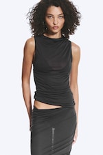 Light Grey - Article Print - Gathered Asymmetric Tank Top - 2