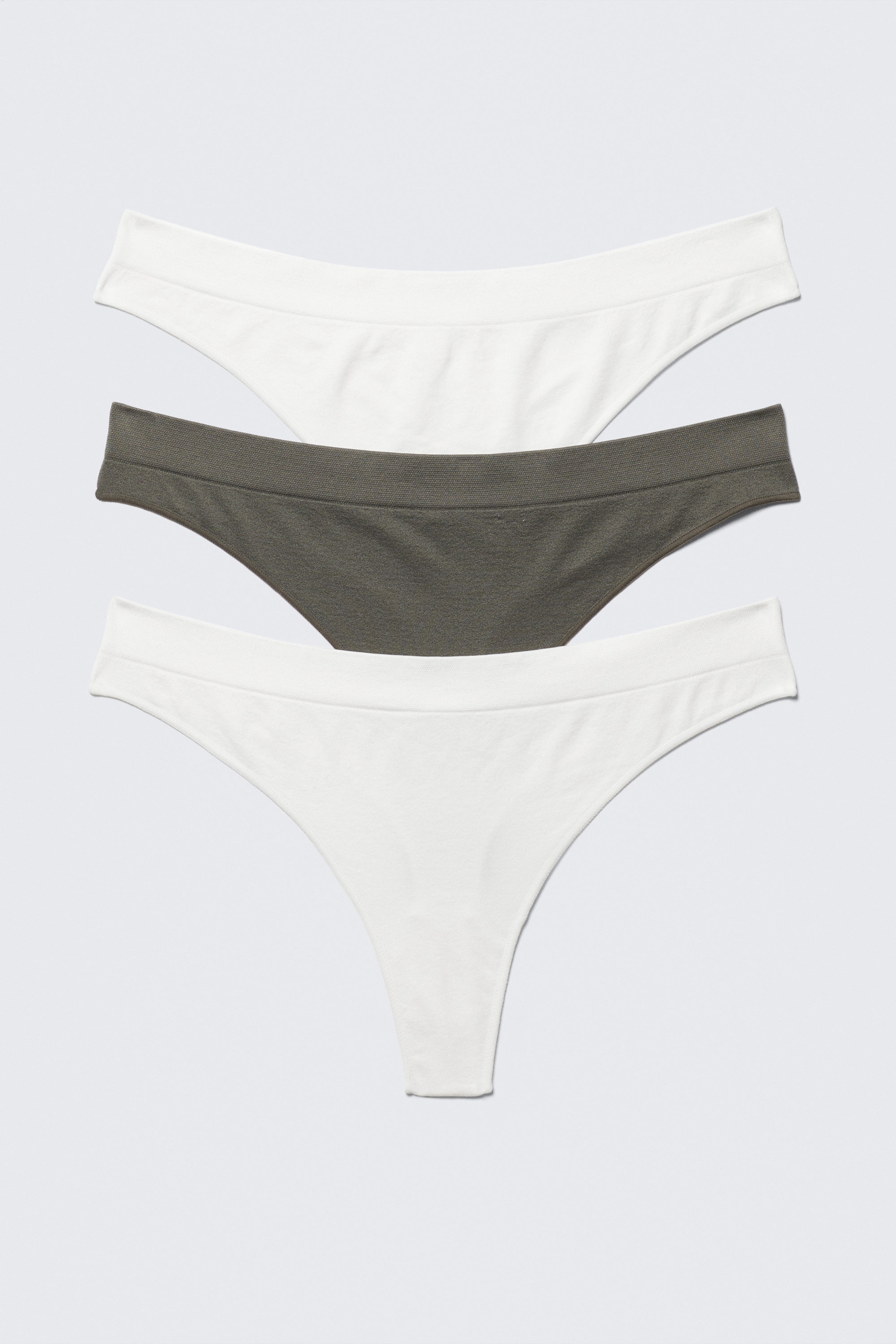 White/Khaki Green - 3-pack Seamless Thongs - 1