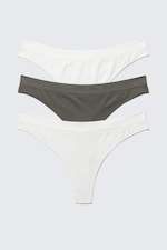 White/Khaki Green - 3-pack Seamless Thongs - 0