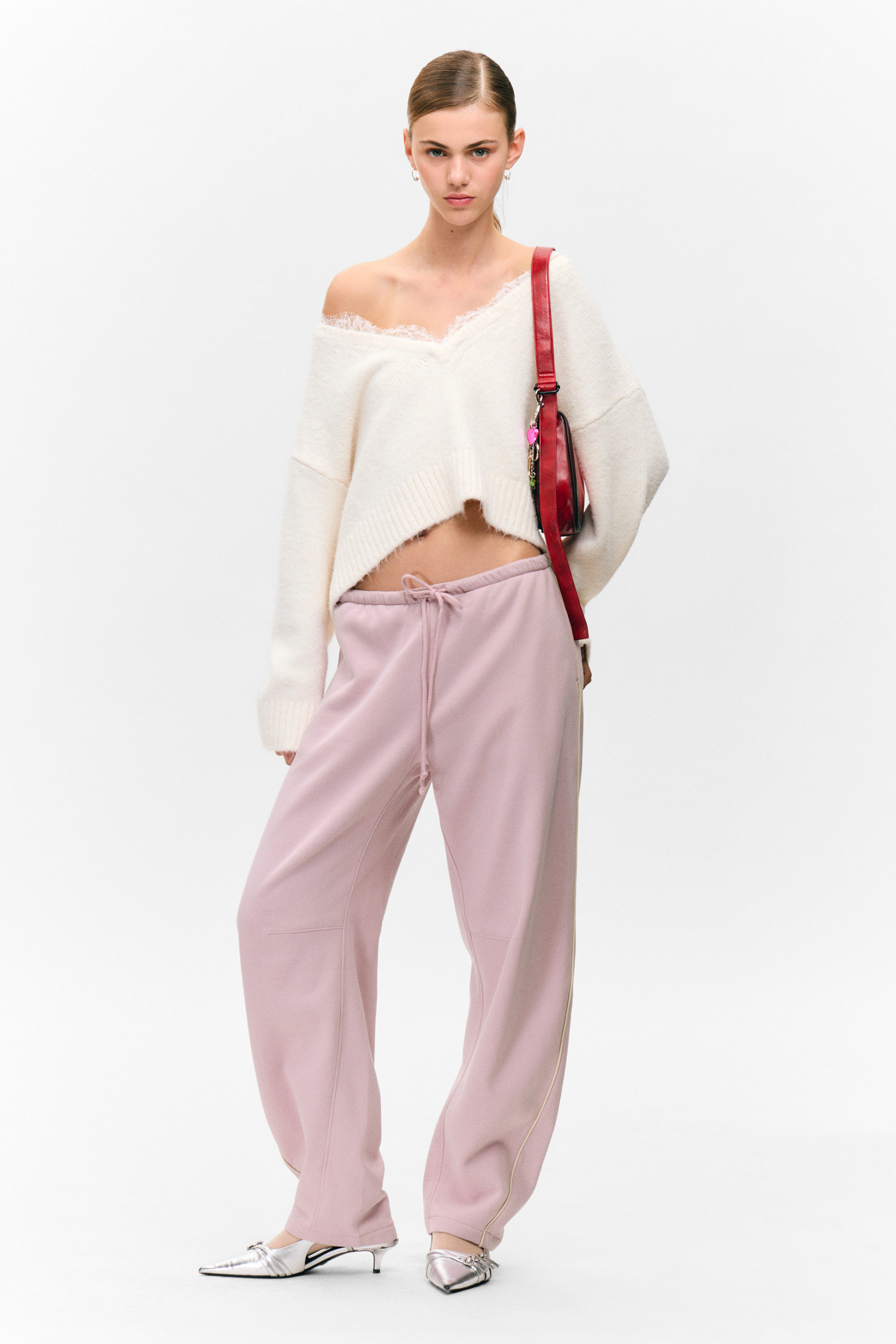 Light Dusty Pink - Low Rise Barrel Leg Sweatpants - 1