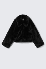 Black - Faux Fur Zip Jacket - 4