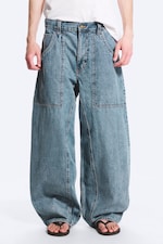 90s Blue – middels blå - Dunno unisex løs Barrel-jeans med lavt liv - 4