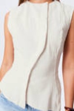 White - Sleeveless Asymmetric Peplum Top - 2