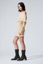 Light Beige - Long-Sleeved Off-Shoulder Mini Dress - 1