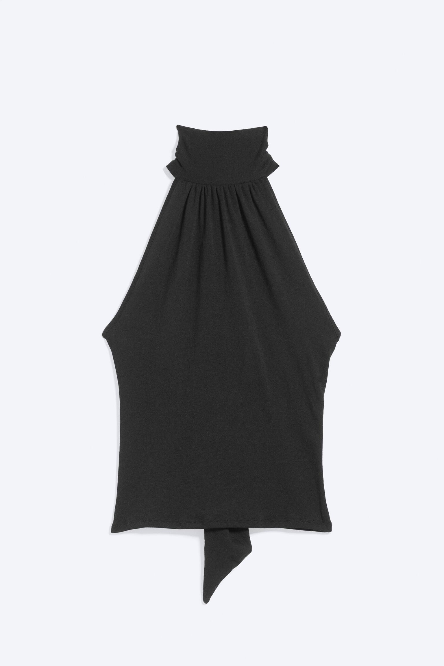 Draperad halterneck-topp-Svart - 2