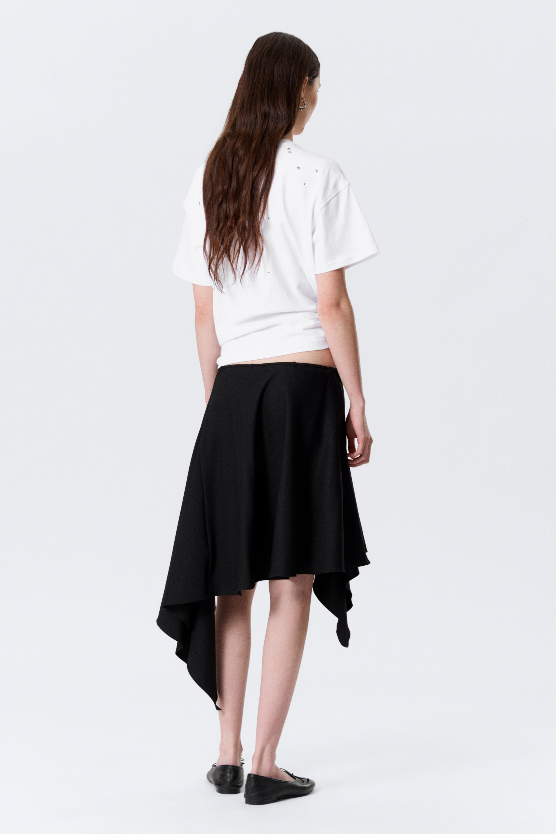 Black - Asymmetric Mid Rise Wrap Midi Skirt - 3