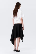 Black - Asymmetric Mid Rise Wrap Midi Skirt - 3