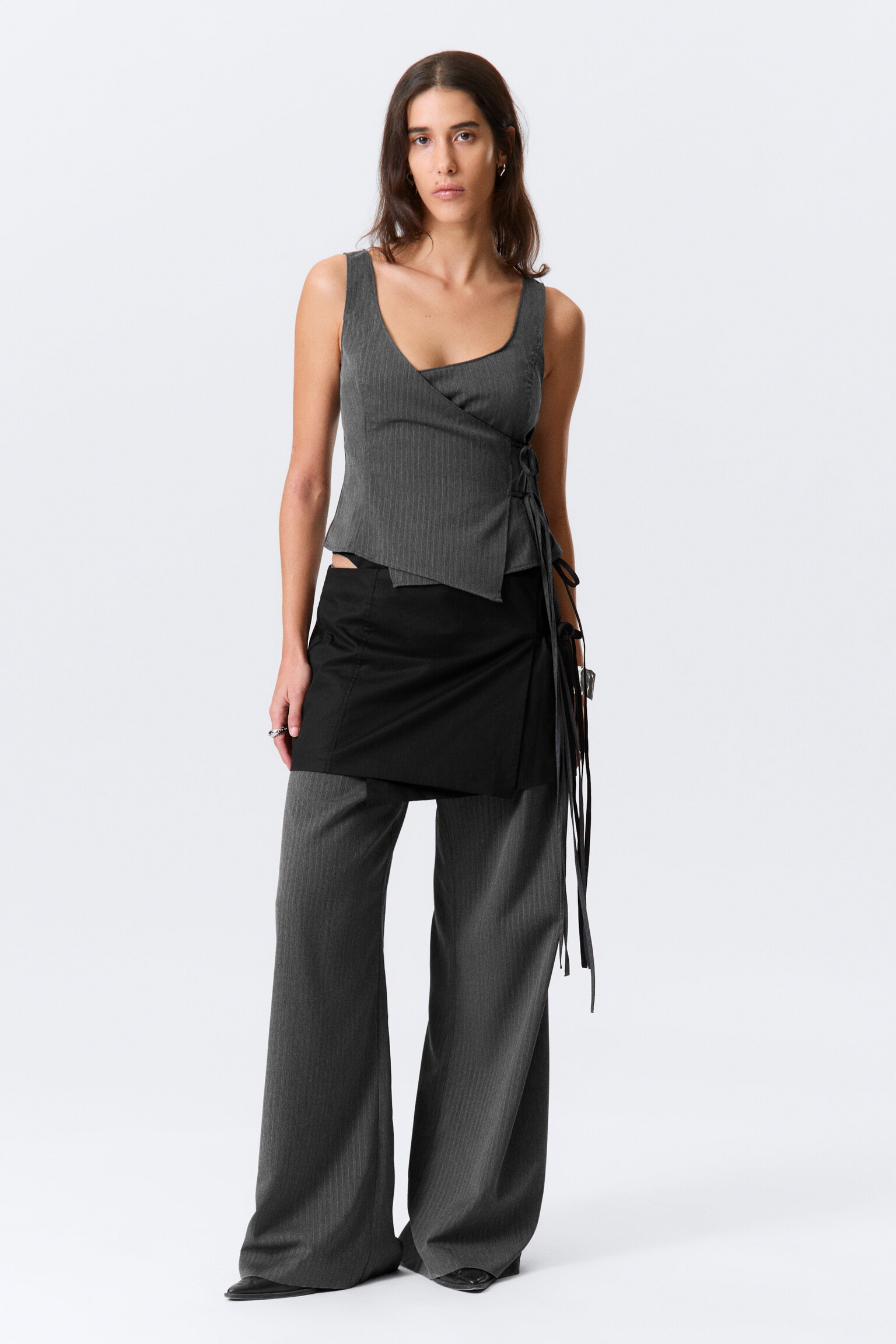 Asymmetric Wrap Strap Top - Mørk gråmelert/Svart - 4