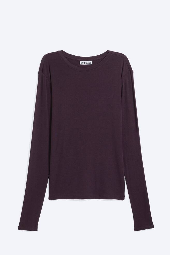 Slim Wool-Blend Long-Sleeved Top - Dark Lilac/Black/Dark Grey - 1