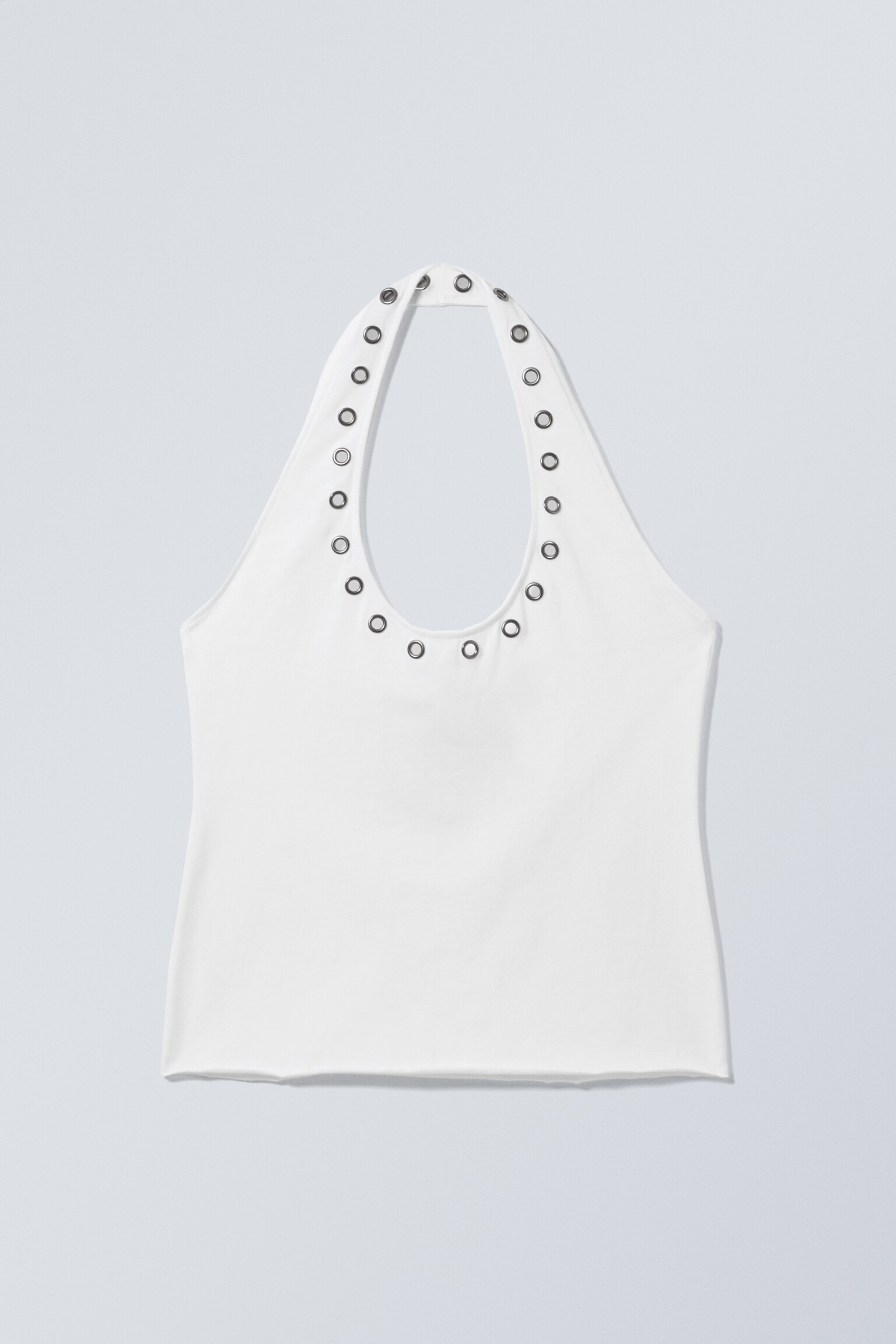 Slim Halter Eyelet Top - White/Dark Grey