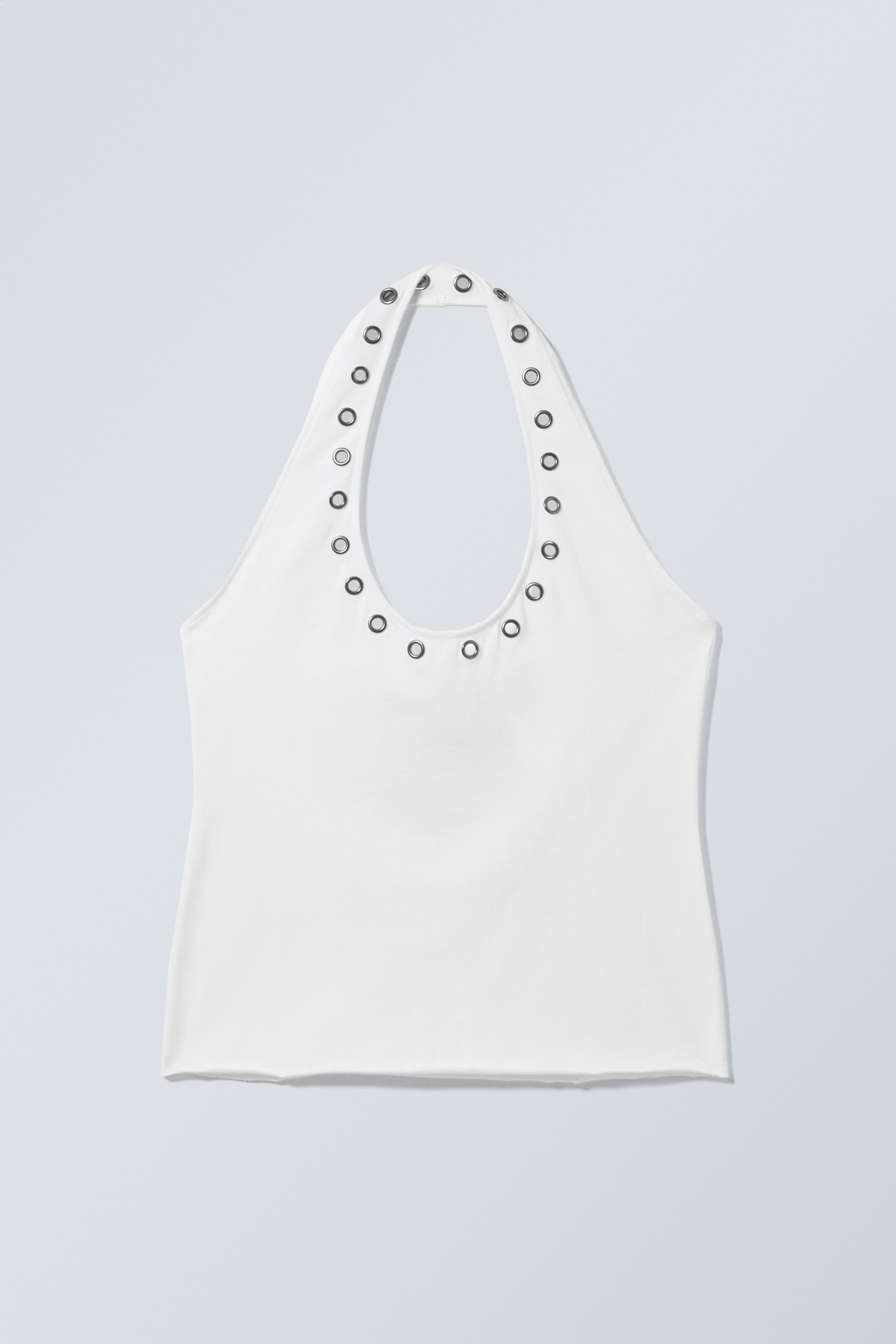 Grotere afbeelding bekijken: Slim fit haltertop met oogjes - White - DAMES | H&M BE 1