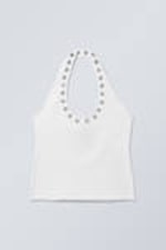 Weiß - Schmales Neckholder-Top mit Ösen - 3