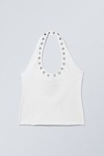 Weiß - Schmales Neckholder-Top mit Ösen - 0
