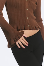 Mørkebrun - Strikket cardigan med V-hals - 2