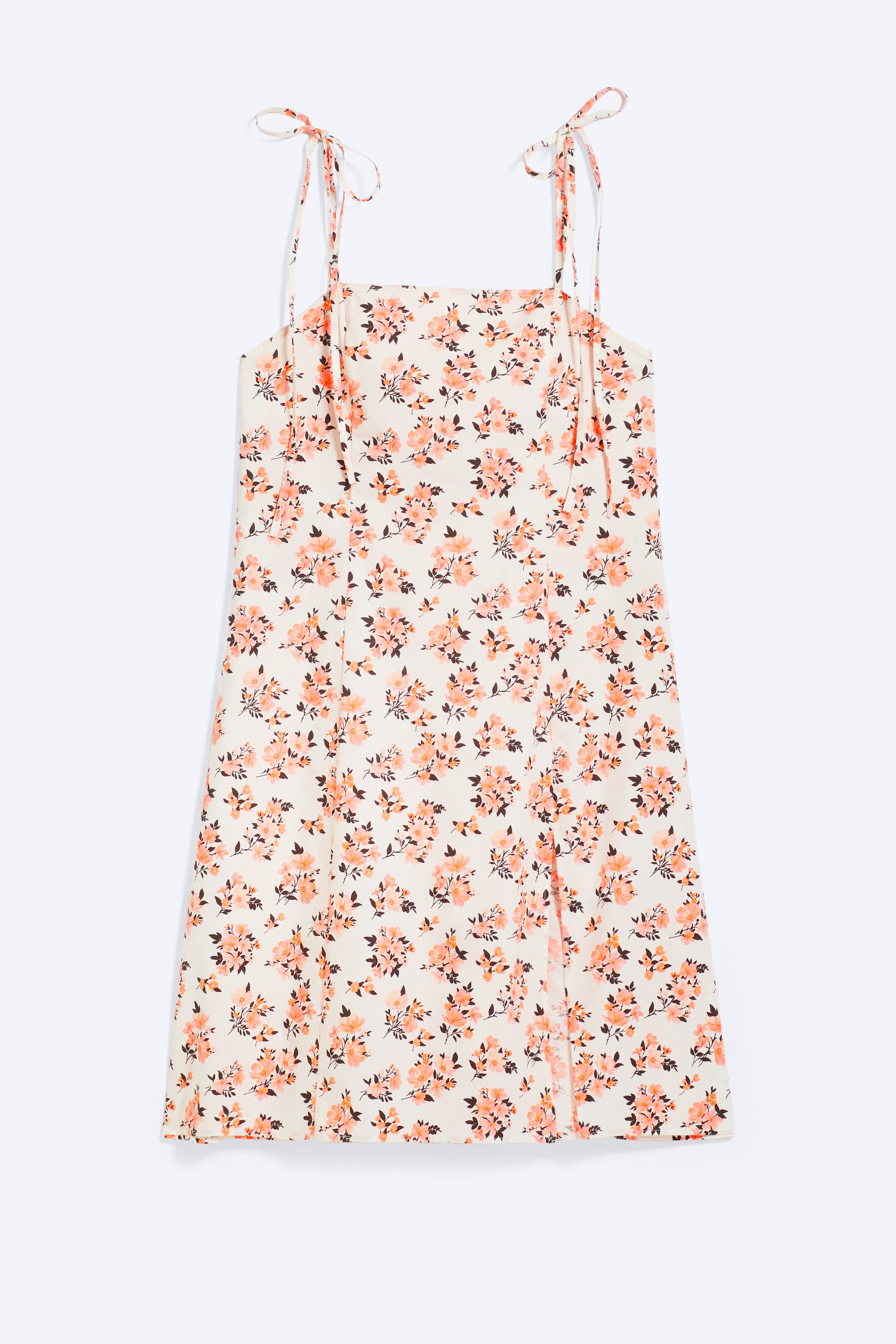 Abito midi con scollo squadrato e spacco - Bianco - Floreale rosa