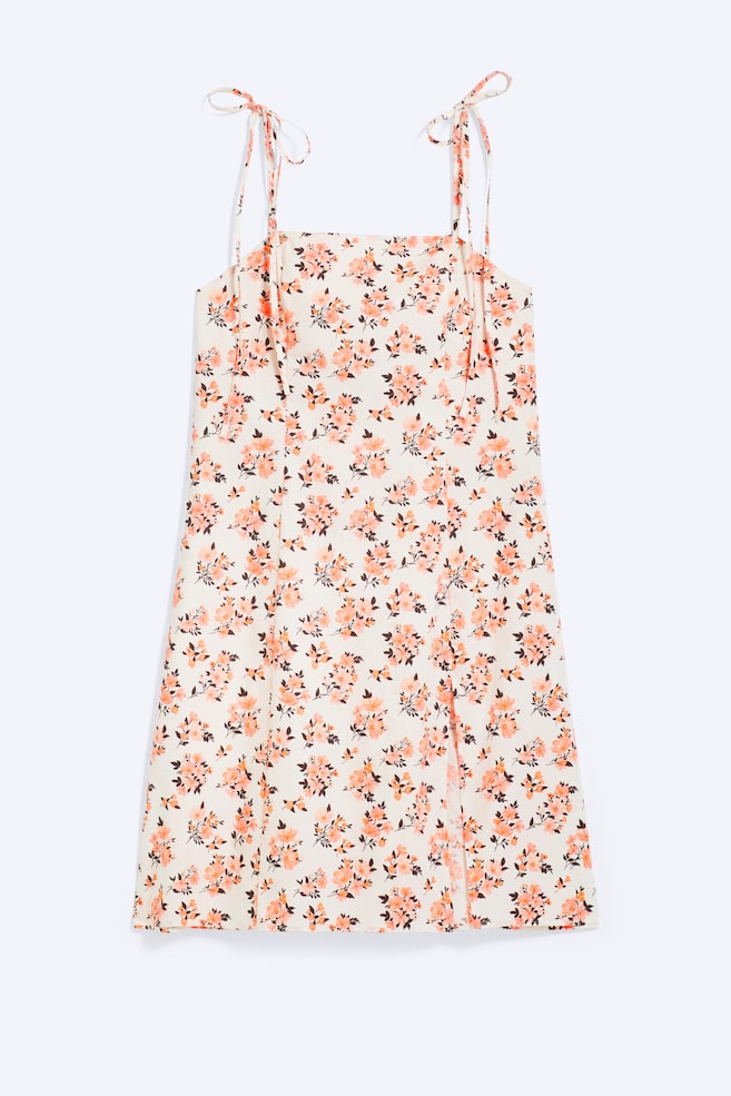 Midikleid mit eckigem Ausschnitt und Schlitz - Weiß - Rosa Blumenmuster - 1