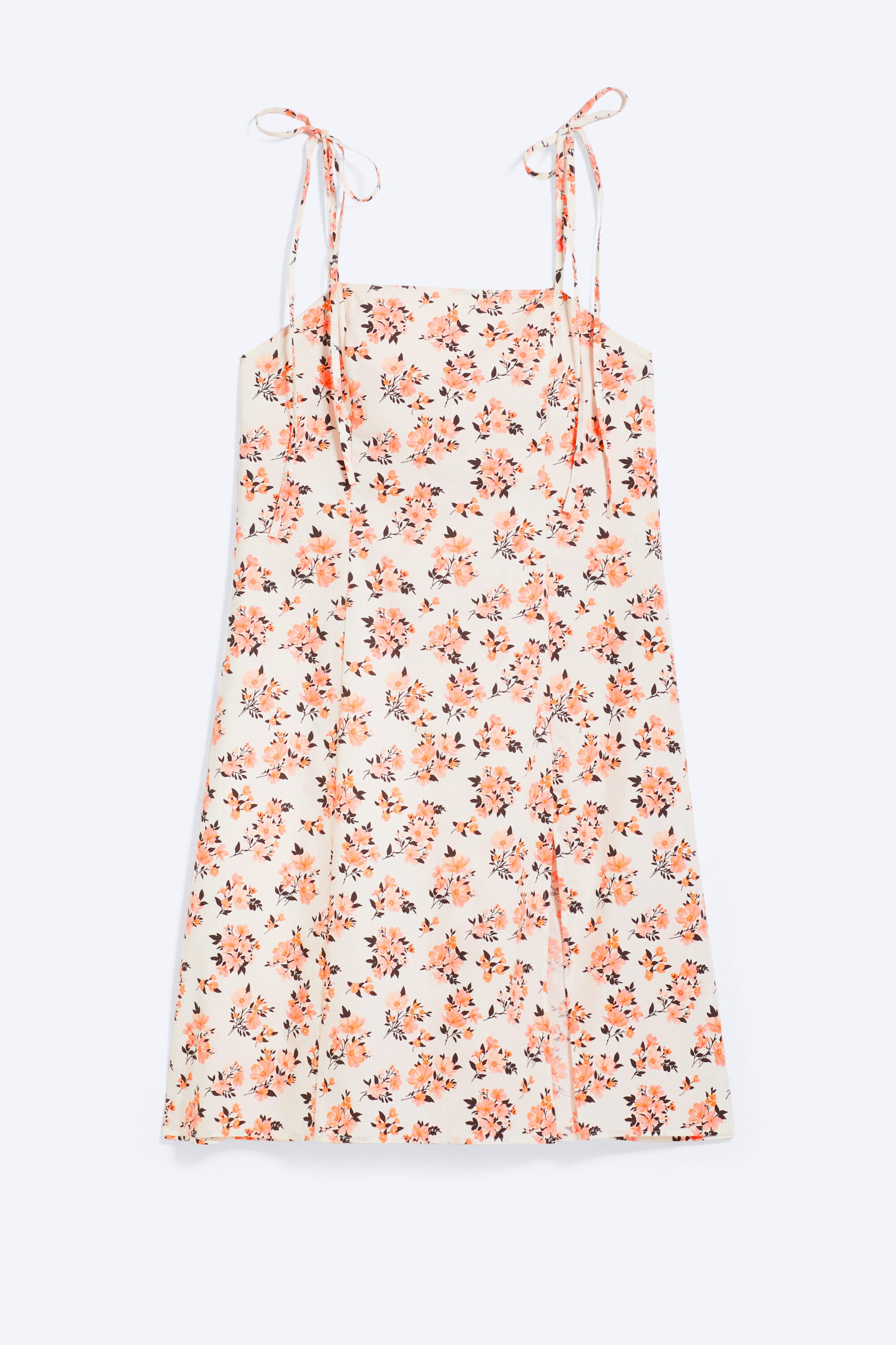 Hvit – Rosa Blomstermønster - Midi Square Neck Slit Dress - 4