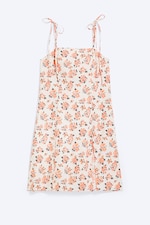 Hvit – Rosa Blomstermønster - Midi Square Neck Slit Dress - 4
