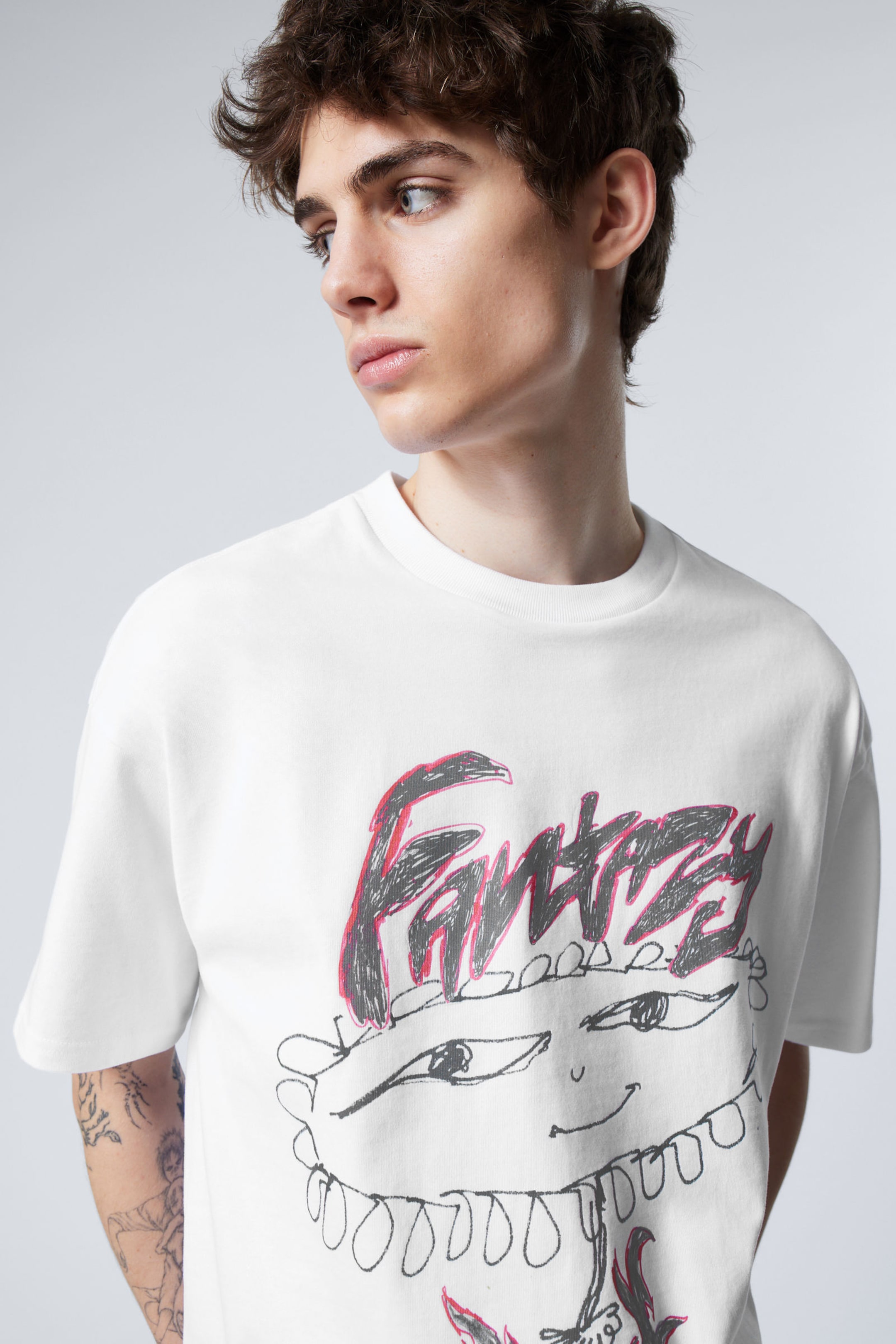 White - Fantazy Flower - Great Boxy Printed Graphic Tee - 1