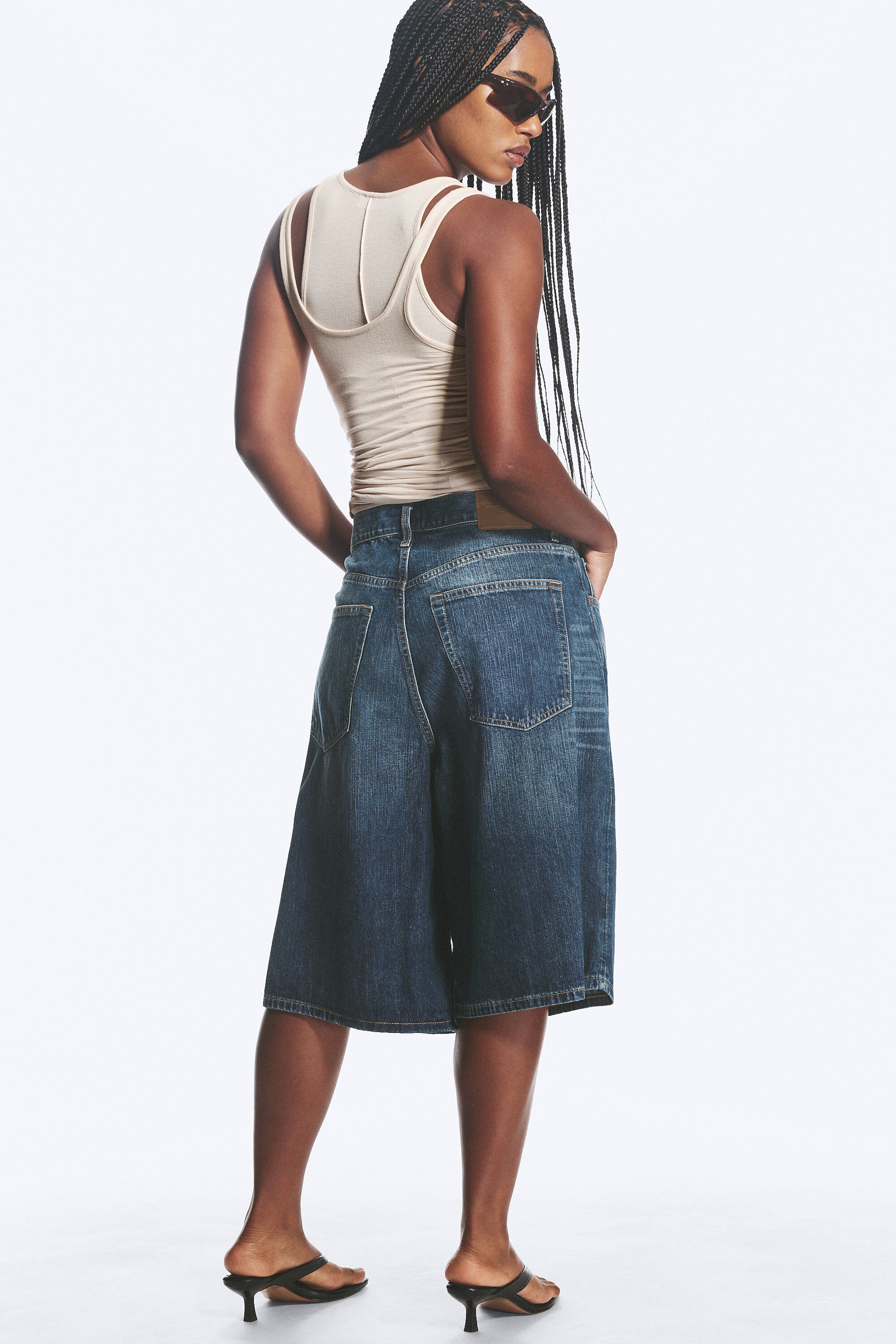 Blue Hymn - Medium Blue - Astro Mid Rise Loose Baggy Denim Shorts - 4
