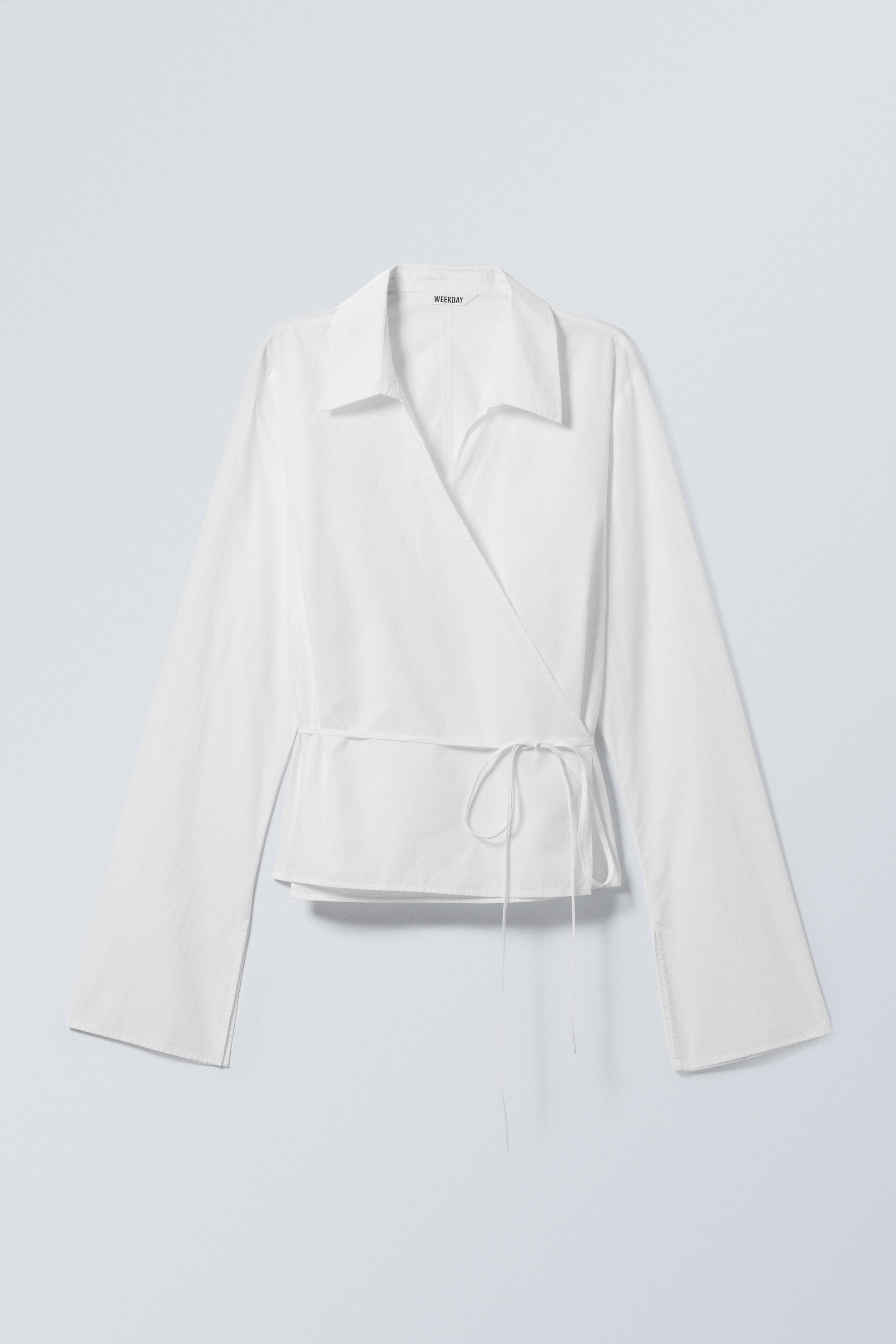 Long-Sleeved Wrap Poplin Shirt - Bílá/Pruhovaná modrá/Black