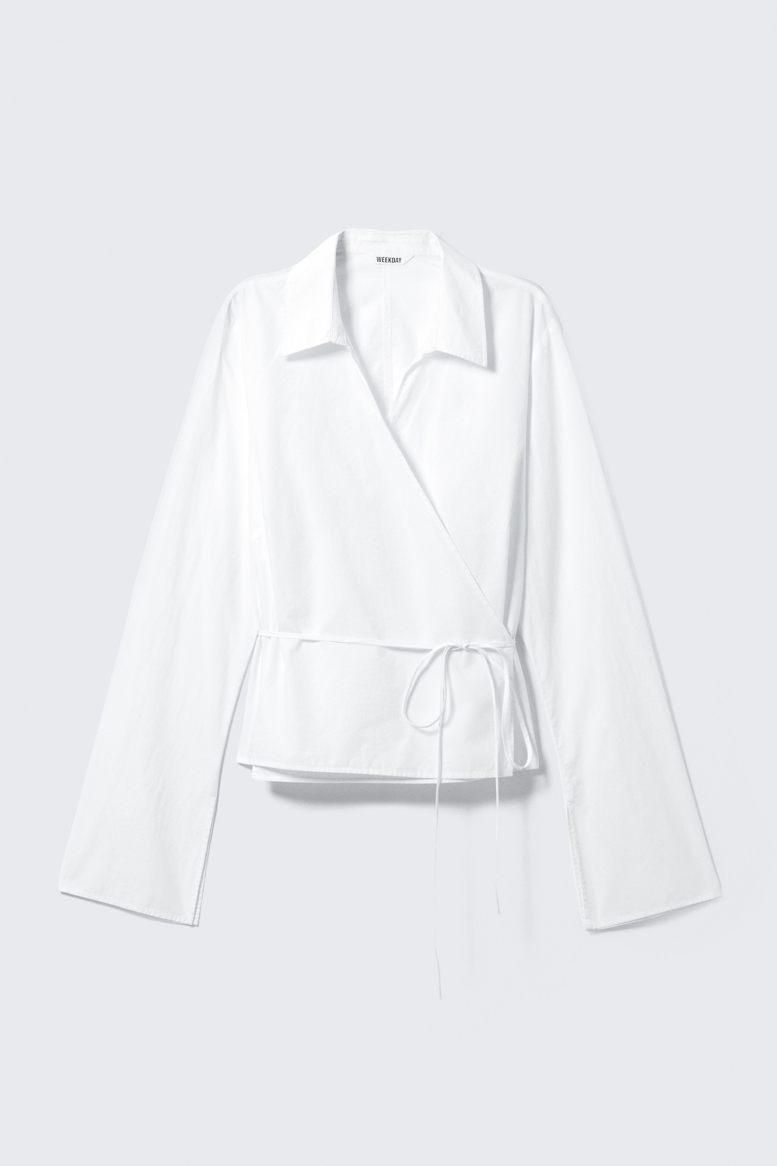 Long-Sleeved Wrap Poplin Shirt - Wit/Blauwe strepen/Zwart - 2