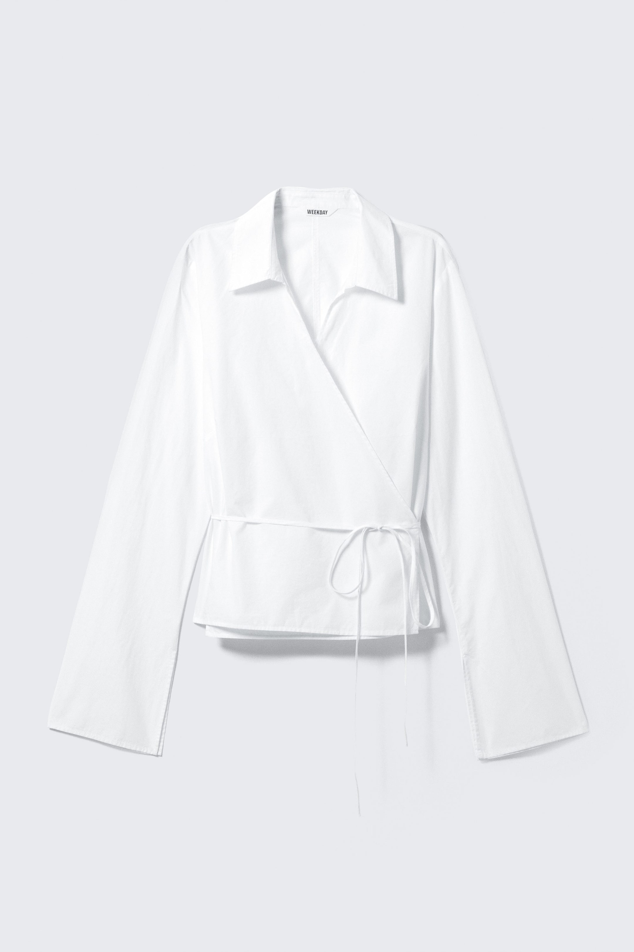 White - Long-Sleeved Wrap Poplin Shirt - 4