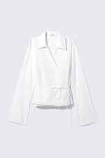White - Long-Sleeved Wrap Poplin Shirt - 4