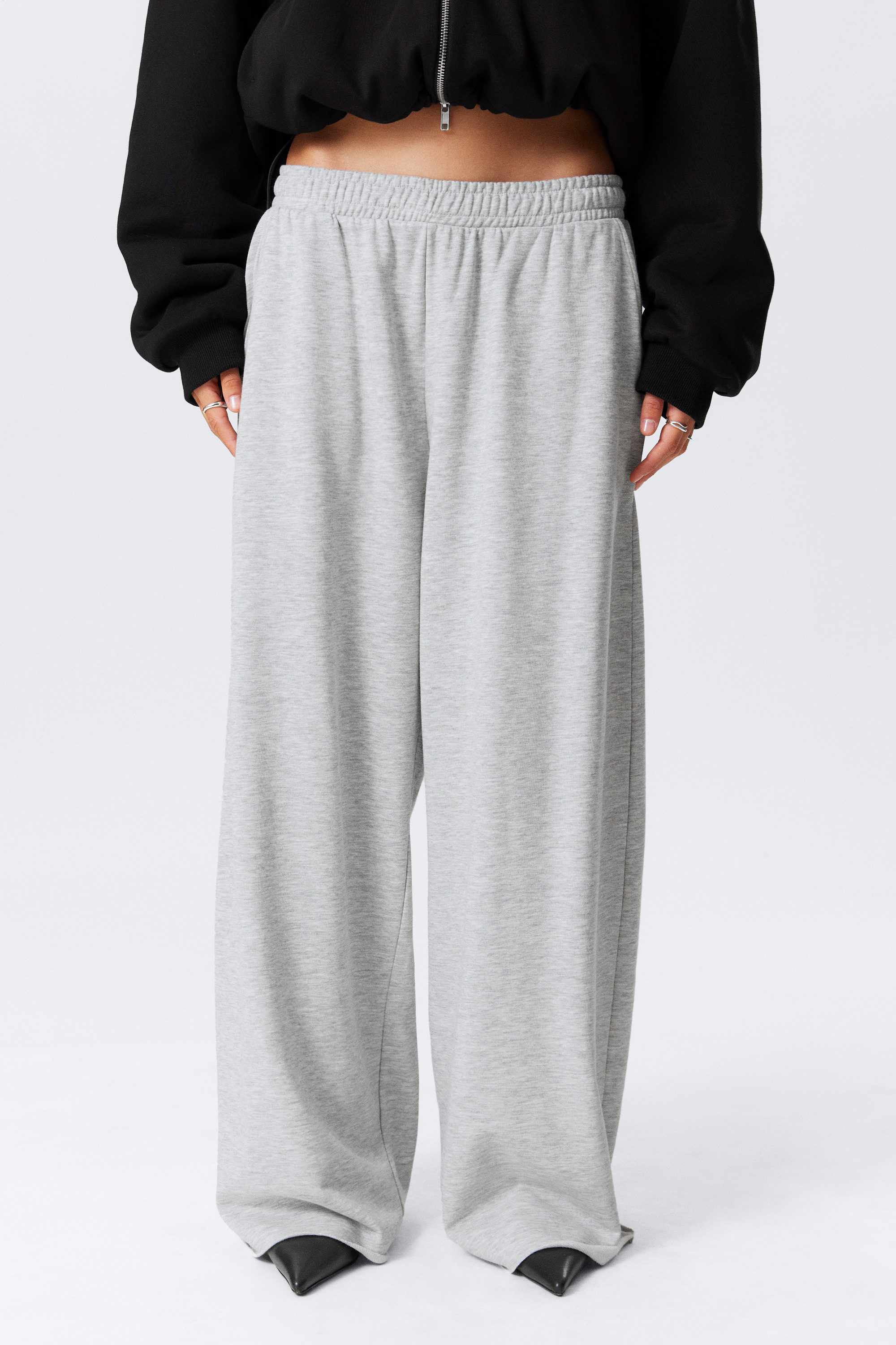 Grau meliert - Oversized Frottee-Jogginghose mit weitem Bein - 2