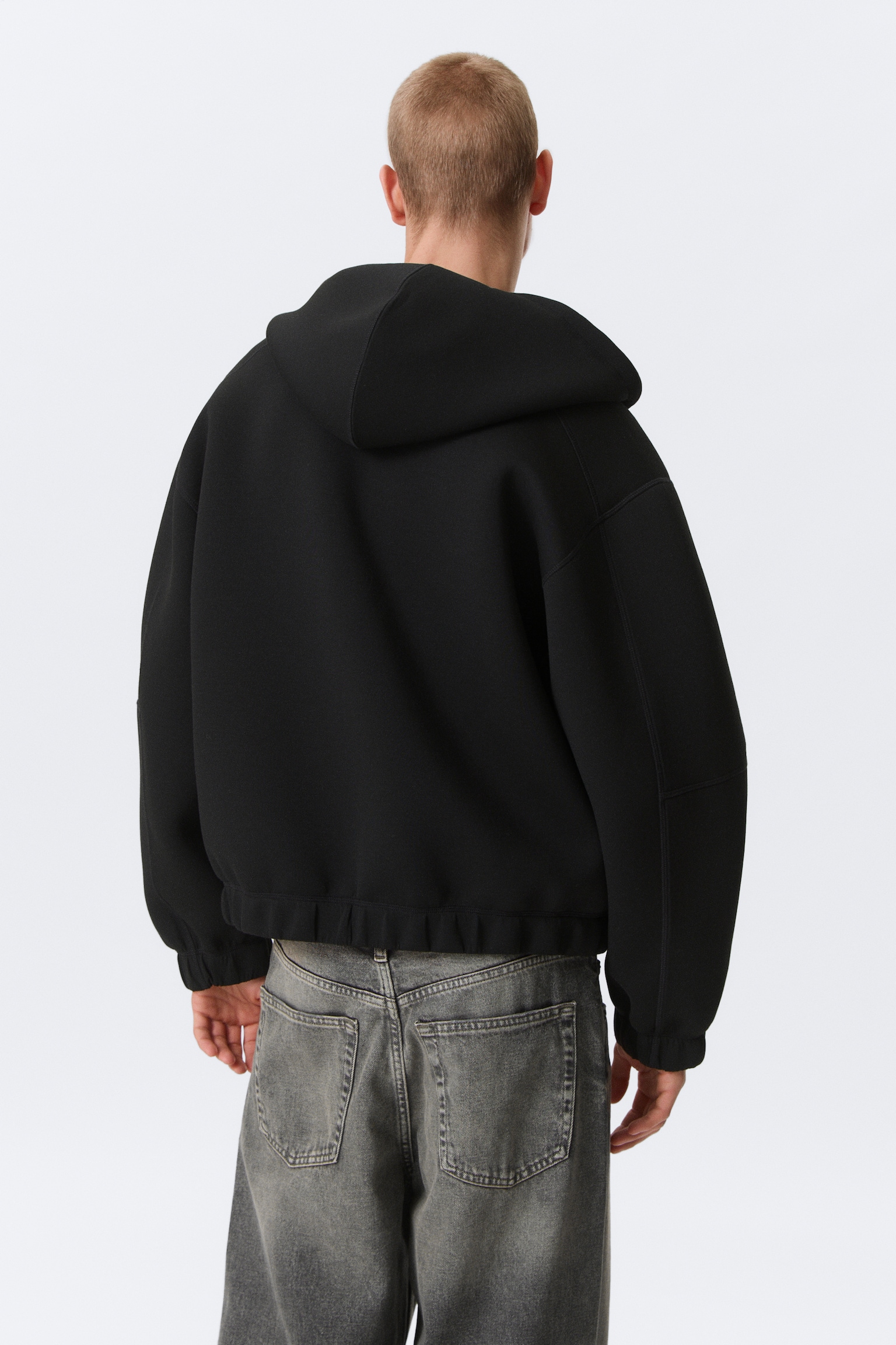 Bluza z kapturem scuba z suwakiem Loose High-Neck - Czarny/Light Dusty Mole - 3