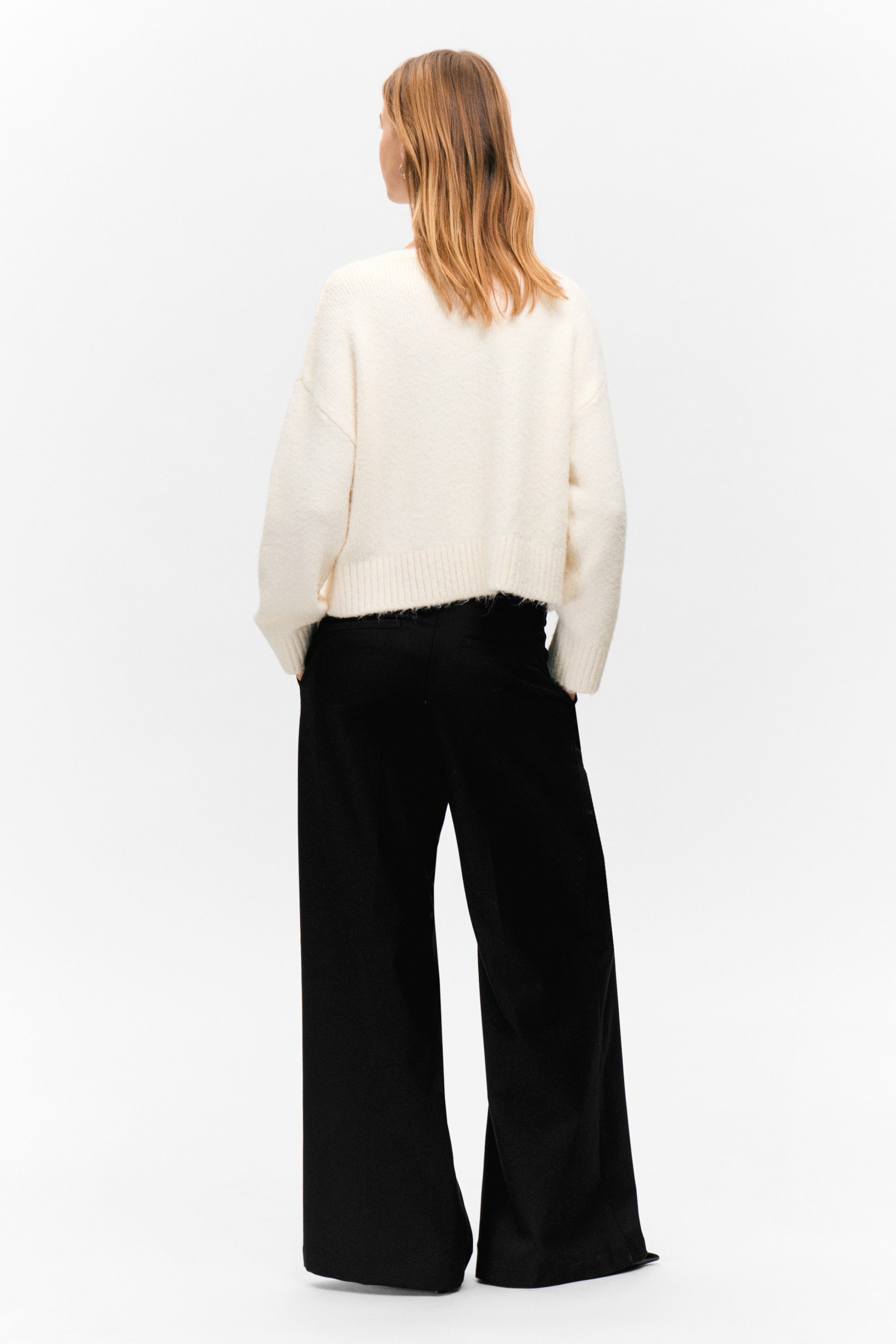 Black - Pleated High Waist Wide Leg Suiting Trousers - 3