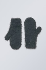 Off-black - Ella Hairy Knit Mittens - 0